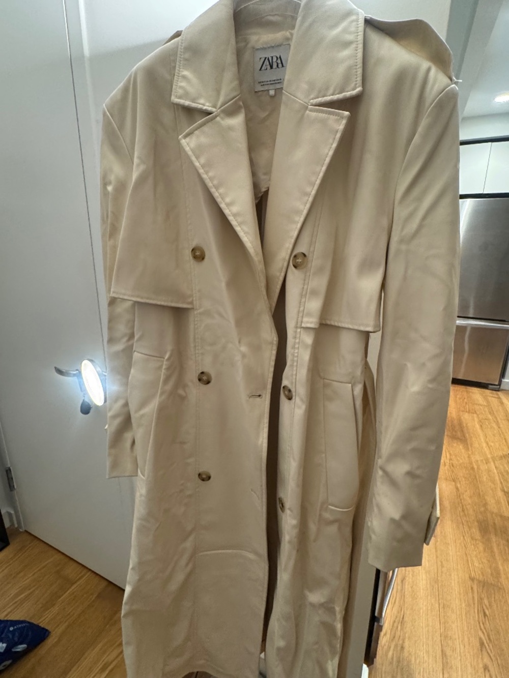 Zara off-white faux leather trench coat